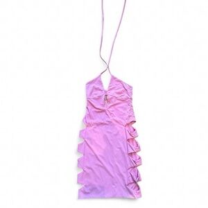 Tiger Mist Baby Pink Mini Cut Out Halter Dress With Metal Stone Detail‎ XS